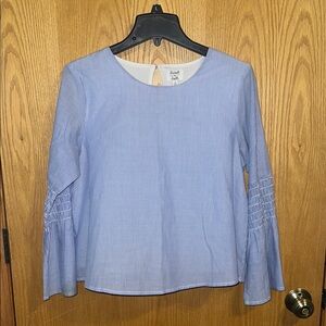 Sunset & Sixth Blue Striped Ruched Bell Sleeve Blouse Size‎ Small Boho Western